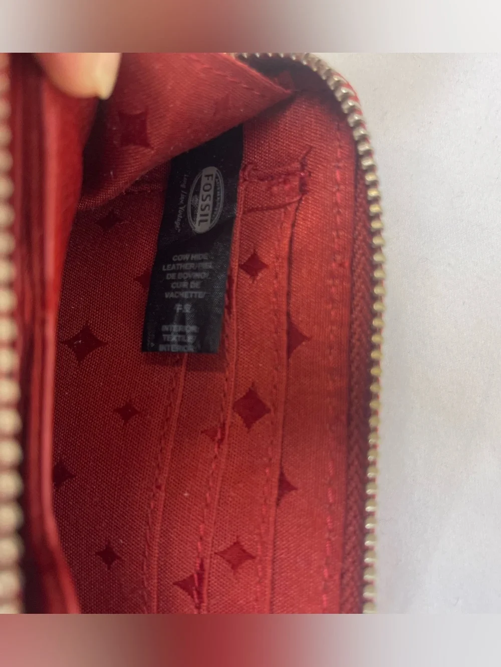 Fossil Red Leather Zip Wallet with Swan Accent